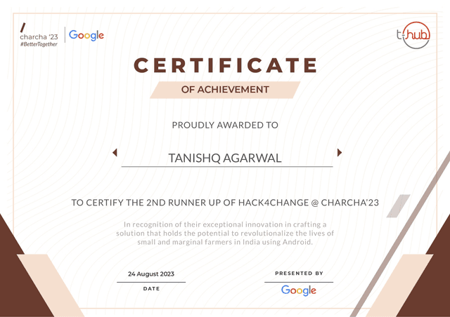 Google Hack4Change winner certificate